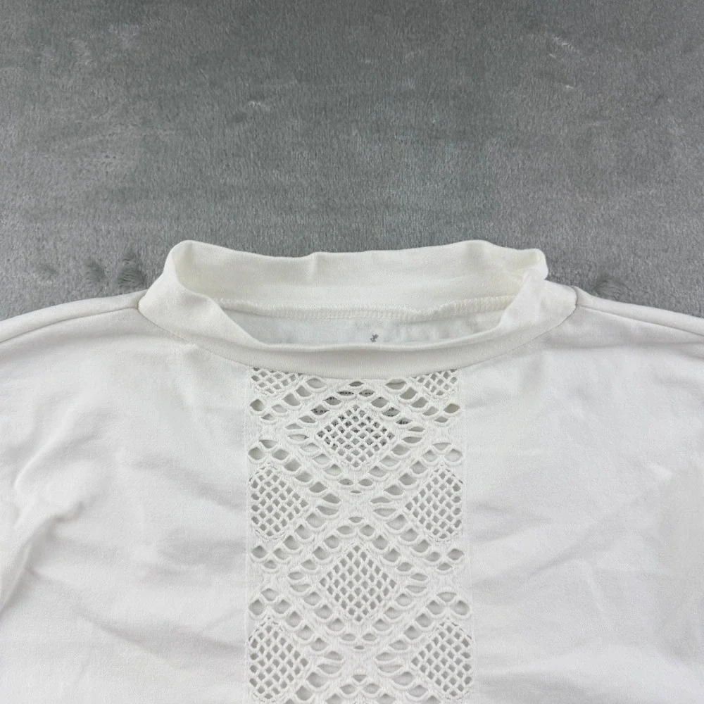 Free People Intimately Women's M/L Crochet Sleeve Mock Neck‎ Bodysuit White